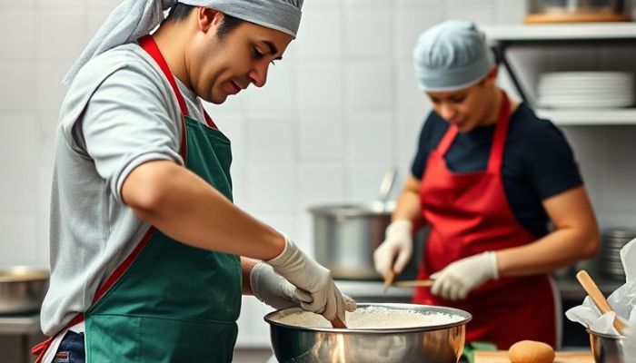 homem fazendo bolo para vender