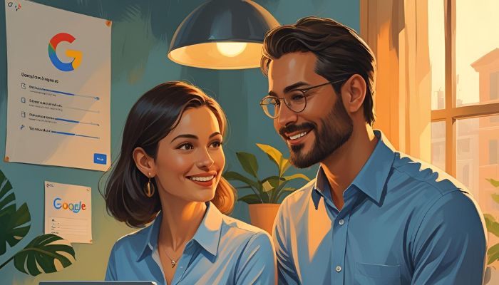 casal fazendo divulgação do seu negócio utilizando o google meu negócio