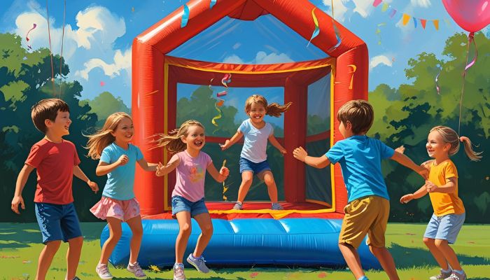 crianças brincando em um pula pula